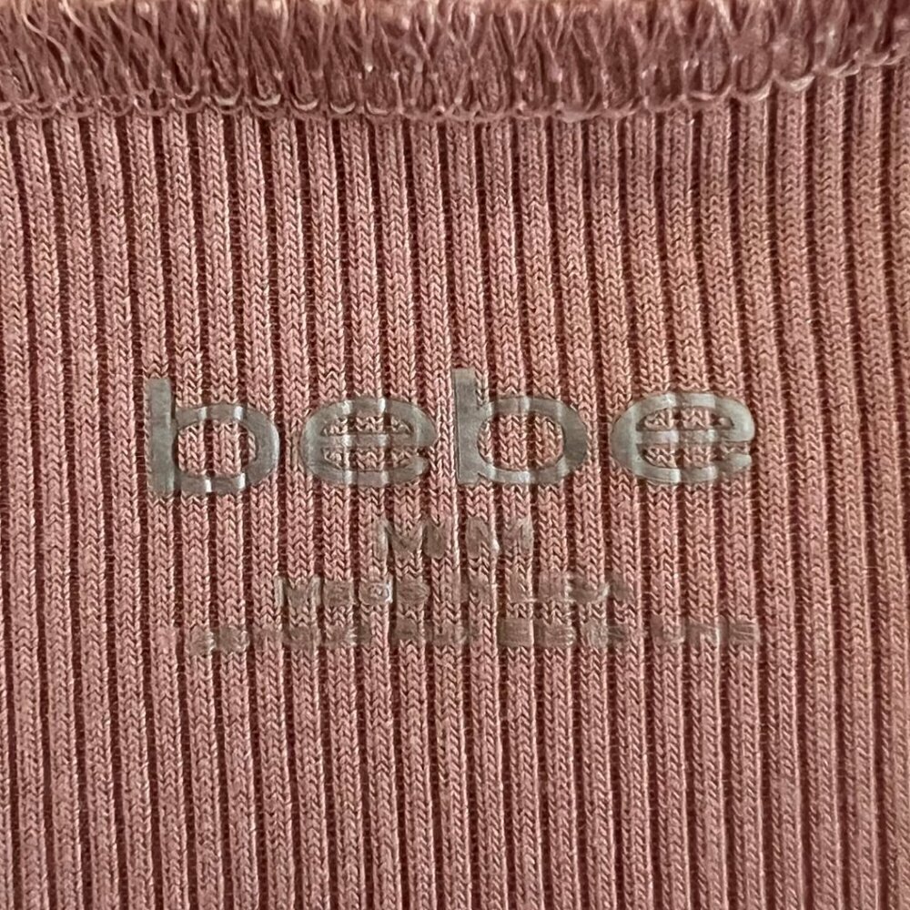 Bebe Pink Rhinestone Ribbed 3/4 Sleeve Top - Picture 4 of 5